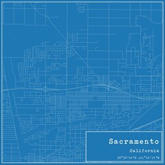 Blueprint US city map of Sacramento, California.