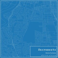 Blueprint US city map of Sacramento, California.