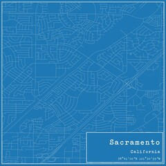 Blueprint US city map of Sacramento, California.