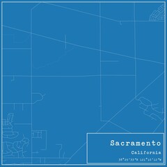 Blueprint US city map of Sacramento, California.