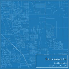 Blueprint US city map of Sacramento, California.