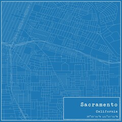Blueprint US city map of Sacramento, California.