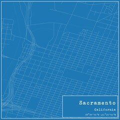 Blueprint US city map of Sacramento, California.