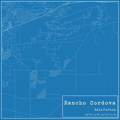 Blueprint US city map of Rancho Cordova, California.
