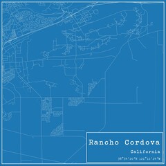 Obraz premium Blueprint US city map of Rancho Cordova, California.