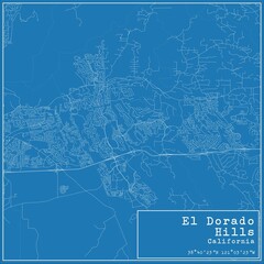 Blueprint US city map of El Dorado Hills, California. - obrazy, fototapety, plakaty