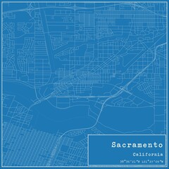 Blueprint US city map of Sacramento, California.