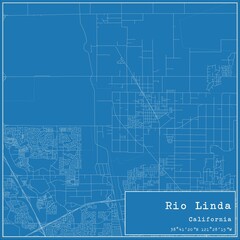 Blueprint US city map of Rio Linda, California.