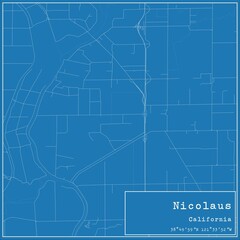 Blueprint US city map of Nicolaus, California.
