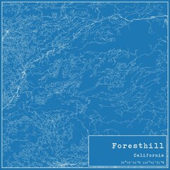 Blueprint US city map of Foresthill, California.