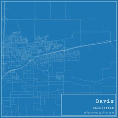 Blueprint US city map of Davis, California.