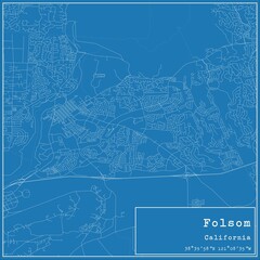 Blueprint US city map of Folsom, California.
