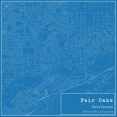 Blueprint US city map of Fair Oaks, California.
