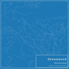 Blueprint US city map of Greenwood, California.