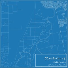 Blueprint US city map of Clarksburg, California.
