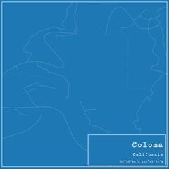 Blueprint US city map of Coloma, California.