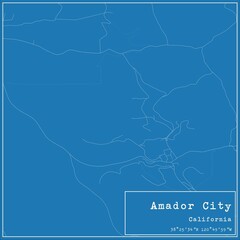 Blueprint US city map of Amador City, California.