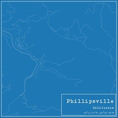 Blueprint US city map of Phillipsville, California.