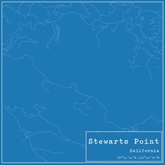 Blueprint US city map of Stewarts Point, California.