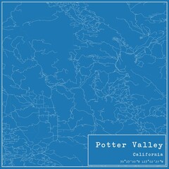 Blueprint US city map of Potter Valley, California.