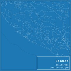 Blueprint US city map of Jenner, California.