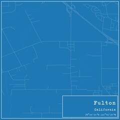 Blueprint US city map of Fulton, California.
