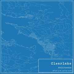 Blueprint US city map of Clearlake, California.