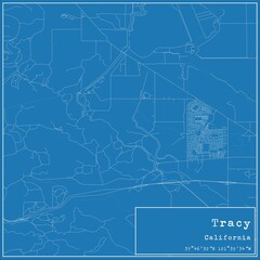 Blueprint US city map of Tracy, California.
