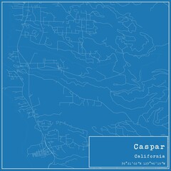 Blueprint US city map of Caspar, California.