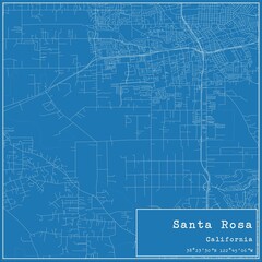 Blueprint US city map of Santa Rosa, California.