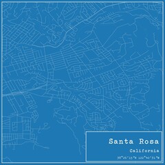 Blueprint US city map of Santa Rosa, California.