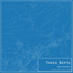 Blueprint US city map of Twain Harte, California.
