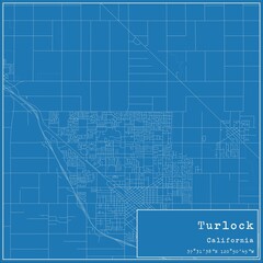 Blueprint US city map of Turlock, California. - obrazy, fototapety, plakaty
