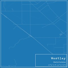 Blueprint US city map of Westley, California.