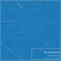Blueprint US city map of Vernalis, California.