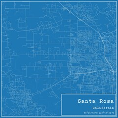 Blueprint US city map of Santa Rosa, California.
