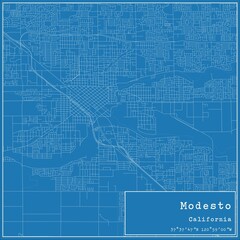 Blueprint US city map of Modesto, California.