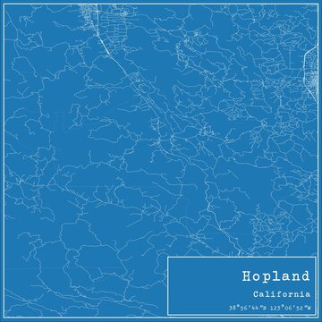Blueprint US city map of Hopland, California.