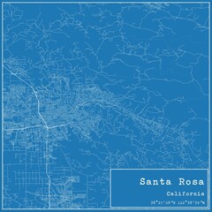 Blueprint US city map of Santa Rosa, California. - obrazy, fototapety, plakaty