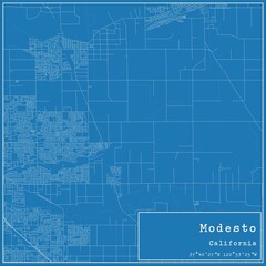 Blueprint US city map of Modesto, California. - obrazy, fototapety, plakaty