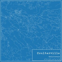 Blueprint US city map of Coulterville, California. - obrazy, fototapety, plakaty