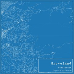 Blueprint US city map of Groveland, California.