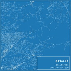 Blueprint US city map of Arnold, California.