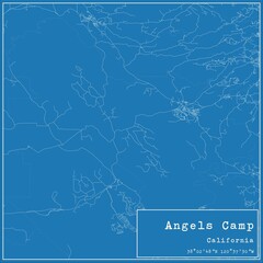 Blueprint US city map of Angels Camp, California.
