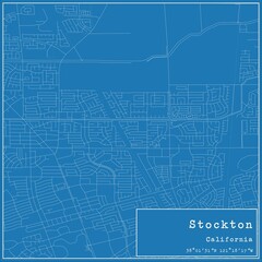 Blueprint US city map of Stockton, California.
