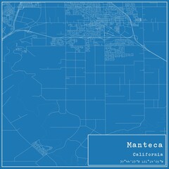 Blueprint US city map of Manteca, California.