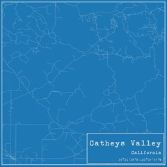 Blueprint US city map of Catheys Valley, California.