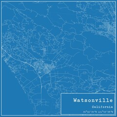 Blueprint US city map of Watsonville, California.