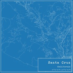 Blueprint US city map of Santa Cruz, California.