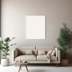 blank frame mockup on the wall in the cozy living room